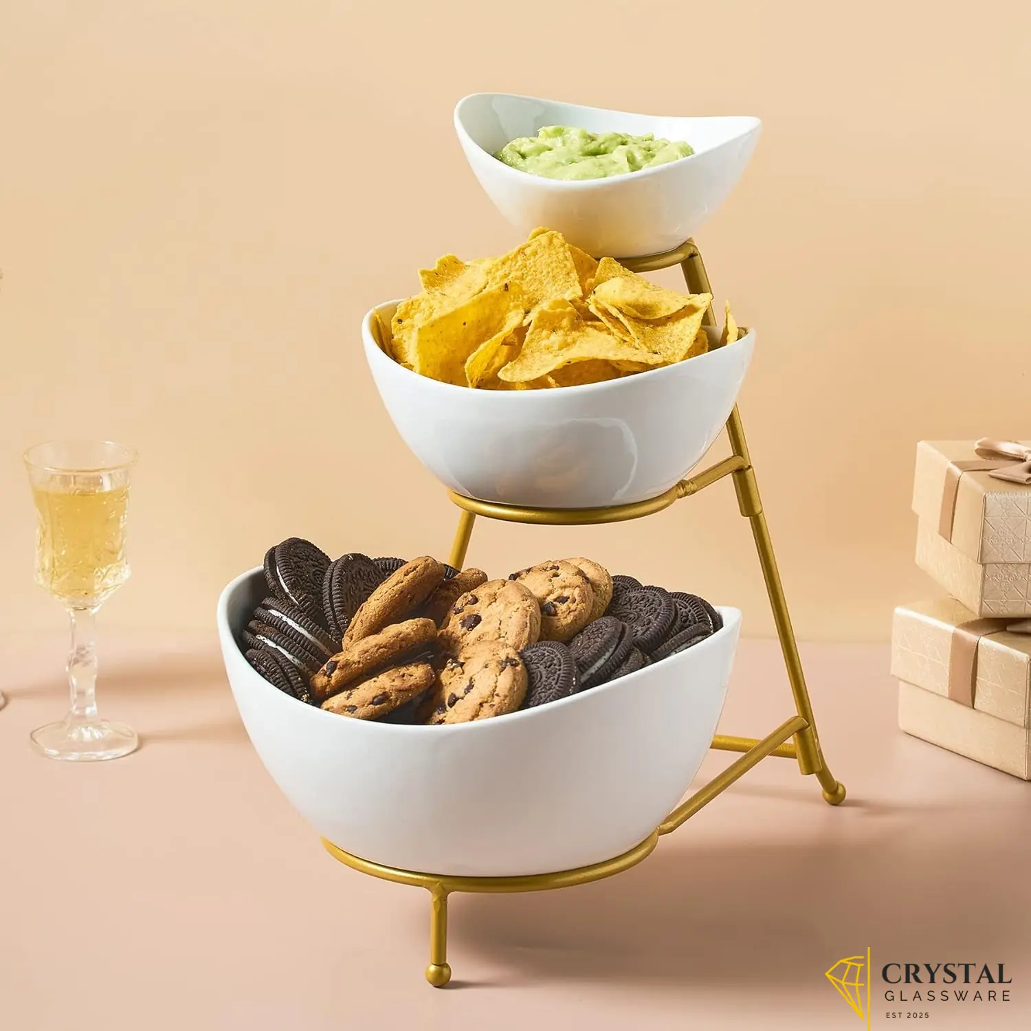 3 Tier chip and dip serving set